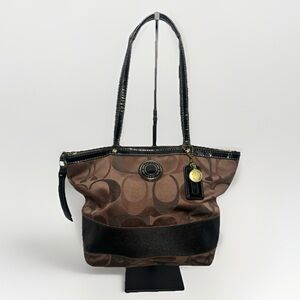 Coach signature stripe tote bag